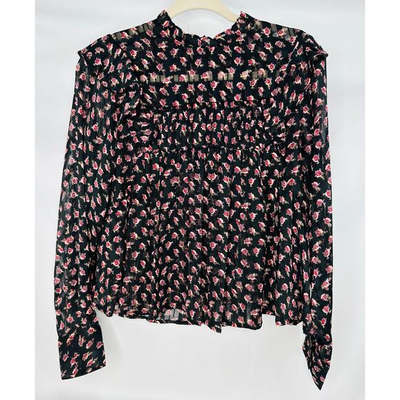 SCOTCH & SODA Floaty Ruffled Long Sleeve Top in Black Floral Print size XS - Picture 2 of 11